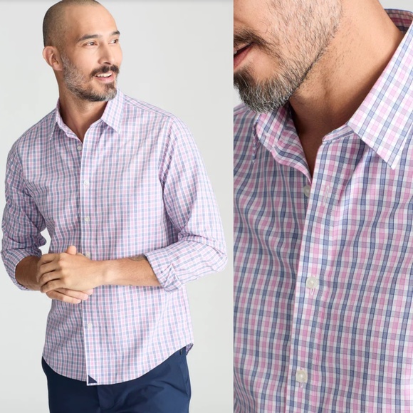 UNTUCKit Men's Pink and Blue Plaid Casual Button Down Shirt - Picture 1 of 12
